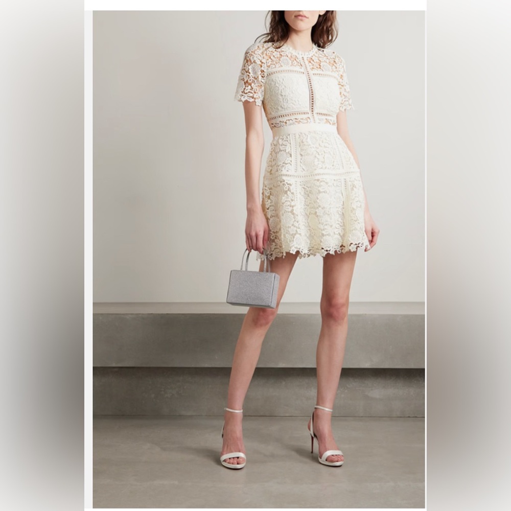 Self-Portrait Grosgrain Trimmed Corded lace Mini Dress